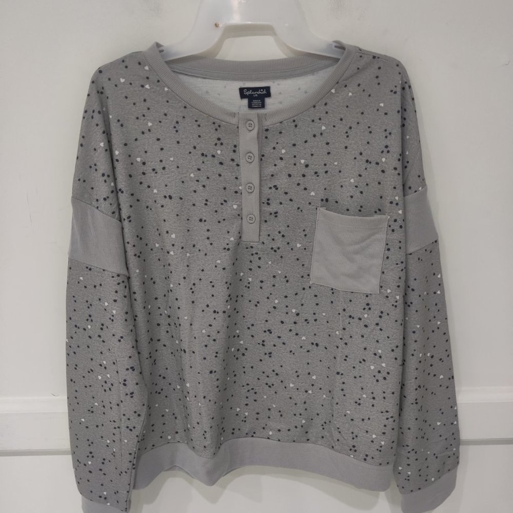 NWT Splendid Womens Henley Long Sleeve Pajama Top Lounge Gray Size L $45 YY027